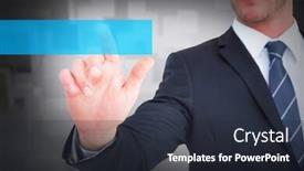  Presentation with floating - PPT theme featuring focused businessman pointing with his finger against room with floating cubes background and a wine colored foreground