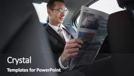  Presentation with newspaper - Cool new theme with focused businessman reading the newspaper backdrop and a dark gray colored foreground