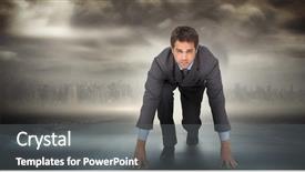  Presentation with tornado - Cool new PPT theme with focused businessman ready to race against stormy sky with tornado over road backdrop and a gray colored foreground