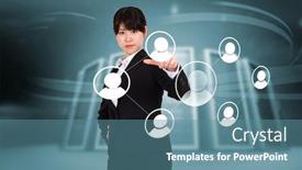  Presentation with towers - Colorful PPT layouts enhanced with focused businesswoman pointing against composite image of server towers backdrop and a teal colored foreground