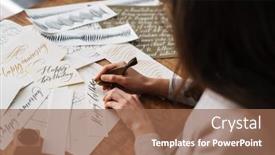  Presentation with writing - Theme consisting of focused-calligrapher-girl-writing background and a coral colored foreground
