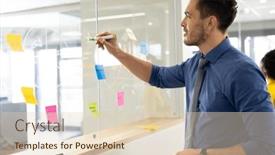  Presentation with corporation - PPT theme with focused-caucasian-man-working background and a lemonade colored foreground