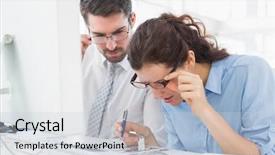  Presentation with coworkers - Cool new PPT theme with focused coworkers looking photos together in the office backdrop and a lemonade colored foreground