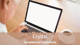  Presentation with elderly home - Theme having focused elderly man typing background and a  colored foreground