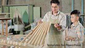  Presentation with wooden stick - Audience pleasing presentation design consisting of focused-father-in-apron-putting backdrop and a coral colored foreground