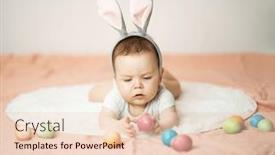  Presentation with baby color - PPT theme featuring focused-infant-baby-is-lying background and a lemonade colored foreground