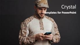  Presentation with masculine - PPT theme featuring focused-masculine-military-man-using background and a dark gray colored foreground