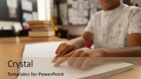  Presentation with school elementary - Theme consisting of focused mixed-race schoolboy reading background and a coral colored foreground