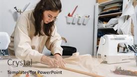  Presentation with nice aestethic - PPT layouts with focused-nice-brunette-girl-seamstress background and a soft green colored foreground