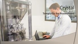  Presentation with hospital pharmacy - Slide deck featuring focused pharmacist using his laptop at the hospital pharmacy background and a soft green colored foreground