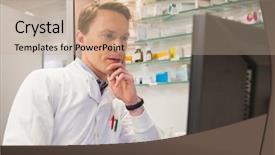  Presentation with hospital pharmacy - Cool new slides with focused pharmacist using the computer backdrop and a coral colored foreground