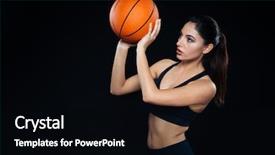  Presentation with basketball basketball hoop sport ball - Colorful presentation enhanced with focused pretty young woman athlete backdrop and a black colored foreground