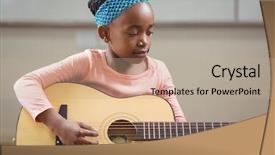  Presentation with music school - PPT layouts enhanced with focused pupil playing guitar background and a coral colored foreground