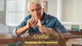  Presentation with old man - Presentation theme consisting of focused-senior-man-using-sandpaper background and a tawny brown colored foreground