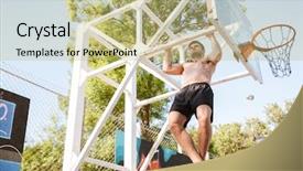  Presentation with basketball court - Amazing PPT theme having focused sportsman doing pull ups backdrop and a mint green colored foreground