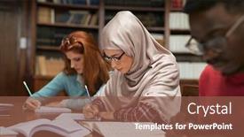  Presentation with abaya - PPT theme consisting of focused-student-in-hijab-studying background and a tawny brown colored foreground