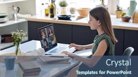  Presentation with teenage girl - Colorful presentation theme enhanced with focused-teenage-girl-sitting backdrop and a ocean colored foreground