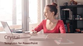  Presentation with study - Presentation theme consisting of focused-teenage-girl-writing-notes background and a coral colored foreground