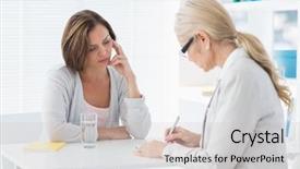  Presentation with taking notes - Audience pleasing PPT theme consisting of focused therapist writing notes backdrop and a  colored foreground