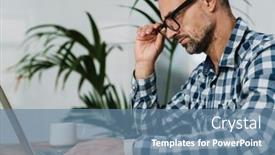  Presentation with smartwatch - Audience pleasing presentation theme consisting of focused-unshaven-man-wearing-smartwatch backdrop and a seafoam green colored foreground