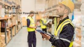  Presentation with warehouse - Colorful PPT layouts enhanced with focused warehouse manager writing backdrop and a lemonade colored foreground