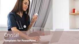  Presentation with doctor helps to get out of bed an elderly woman - Audience pleasing slide deck consisting of focused-woman-doctor-with-stethoscope backdrop and a coral colored foreground