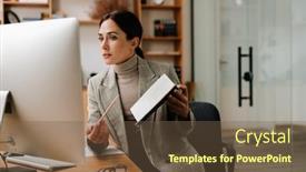  Presentation with planner - Theme having focused-woman-showing-her-planner background and a tawny brown colored foreground