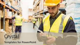  Presentation with worker - Presentation theme consisting of focused worker wearing yellow vest background and a soft green colored foreground