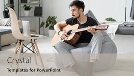  Presentation with play - Presentation featuring focused-young-bearded-man-sitting background and a light gray colored foreground