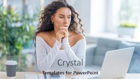  Presentation with podcast - Colorful PPT theme enhanced with focused-young-businesswoman-studying-online backdrop and a light blue colored foreground