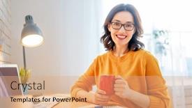  Presentation with podcast - Slide set consisting of focused-young-businesswoman-studying-online background and a coral colored foreground