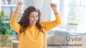  Presentation with podcast - Presentation theme featuring focused-young-businesswoman-studying-online background and a yellow colored foreground