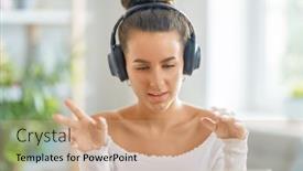  Presentation with podcast - Amazing PPT layouts having focused-young-businesswoman-studying-online backdrop and a coral colored foreground