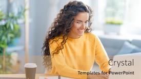  Presentation with podcast - Colorful presentation enhanced with focused-young-businesswoman-studying-online backdrop and a yellow colored foreground