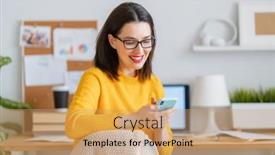  Presentation with podcast - PPT theme with focused-young-businesswoman-studying-online background and a coral colored foreground