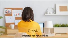  Presentation with podcast - Colorful PPT theme enhanced with focused-young-businesswoman-studying-online backdrop and a yellow colored foreground