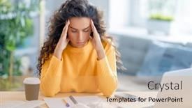  Presentation with podcast - PPT theme enhanced with focused-young-businesswoman-studying-online background and a yellow colored foreground