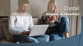  Presentation with mobile home - Colorful slide deck enhanced with focused-young-couple-using-mobile backdrop and a gray colored foreground