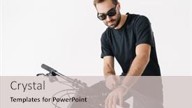  Presentation with smartwatch - PPT theme consisting of focused-young-man-using-smartwatch background and a soft green colored foreground