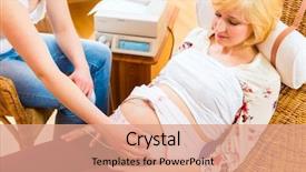  Presentation with pregnant woman - Presentation theme featuring foetus - midwife examination belly of pregnant background and a coral colored foreground