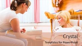  Presentation with midwife - Amazing PPT theme having foetus - midwife exanimating belly of pregnant backdrop and a coral colored foreground