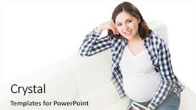  Presentation with ultrasound - PPT theme having foetus - young beautiful happy pregnant woman background and a sky blue colored foreground