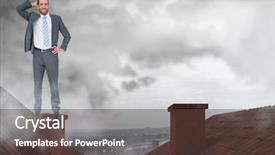  Presentation with fog computing - Colorful slide set enhanced with fog computing - businessman standing on roofs backdrop and a tawny brown colored foreground