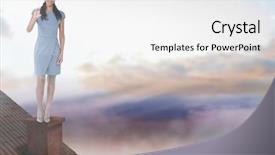  Presentation with fog computing - Colorful presentation theme enhanced with fog computing - businesswoman standing on roof backdrop and a white colored foreground