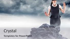  Presentation with business fog - Slide deck having fog computing - digital composite of business woman background and a light gray colored foreground