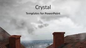  Presentation with clouds - Presentation design consisting of fog computing - roofs with chimney and city background and a light gray colored foreground