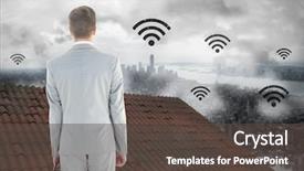  Presentation with roof - Audience pleasing presentation theme consisting of fog computing - wi-fi icons and businessman standing backdrop and a dark gray colored foreground