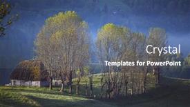  Presentation with fog - Colorful theme enhanced with fog over a village in the mountains in the summer morning backdrop and a gray colored foreground