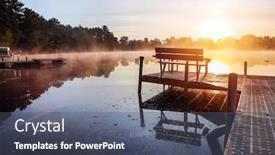  Presentation with lake dock - Colorful presentation enhanced with fog-over-lake-at-sunrise backdrop and a dark gray colored foreground