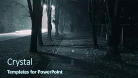  Presentation with foggy - Beautiful theme featuring foggy-asphalt-road-between-trees backdrop and a wine colored foreground